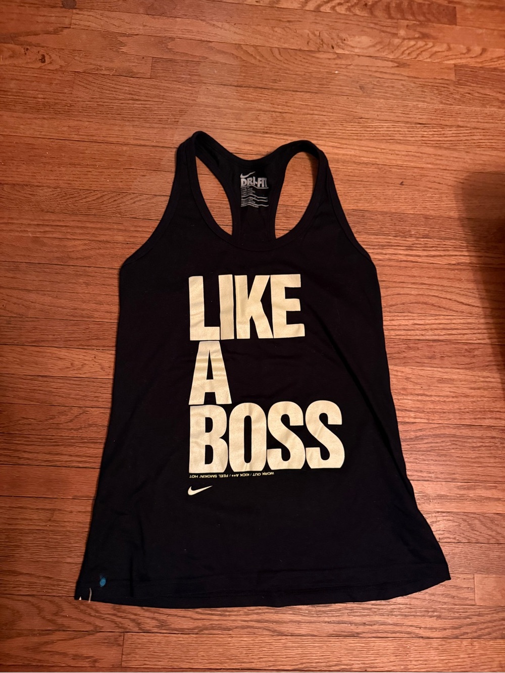Nike Black Racerback Tank with Large Green "LIKE A BOSS" Print - Size Small